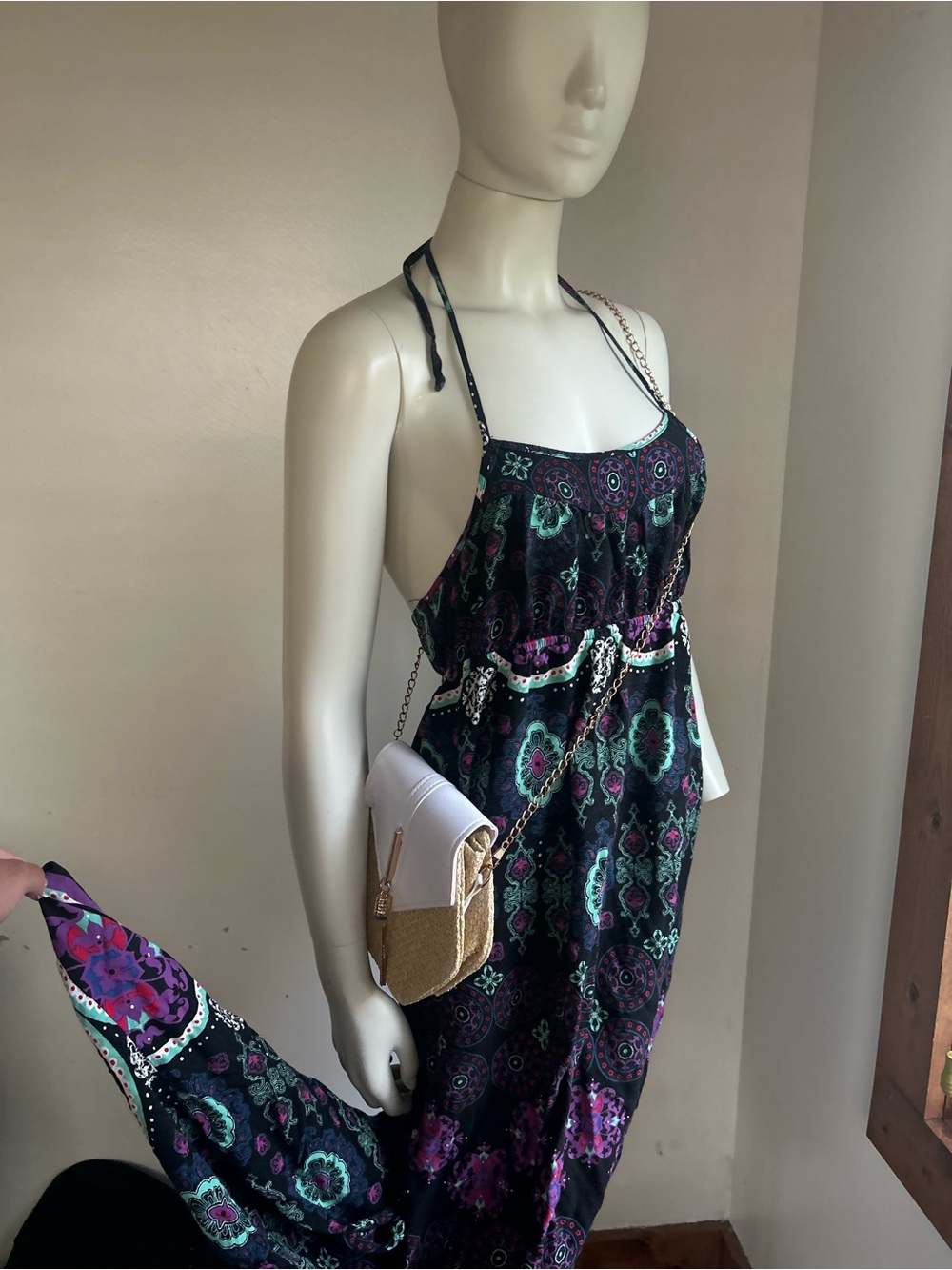 xhiliration M Women's Black Floral Halter Maxi dress